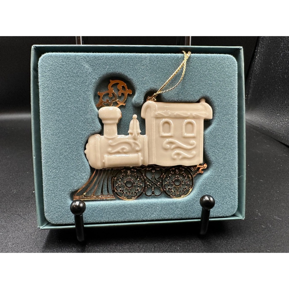 Lenox 1994 Gold Train Christmas Ornament Ivory Porcelain Gold Plated Filigree